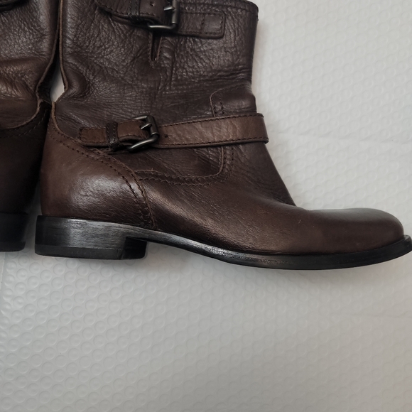 PRADA DOUBLE BUCKLE MOTORCYCLE MOTO BOOTS Brown LEATHER BIKER BOOTS Sz 39.5/9 - Picture 4 of 8